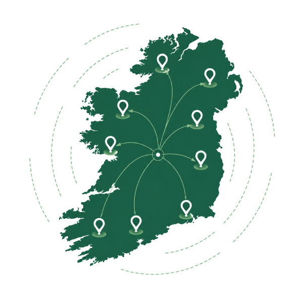 Image of Ireland with multiple map pinpoints